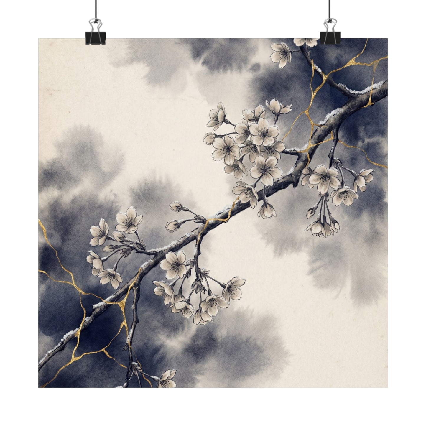 Beautiful Cherry Blossom Wall Art Print - Gold Vein Kintsugi Art Print