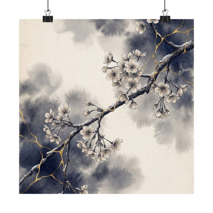 Beautiful Cherry Blossom Wall Art Print - Gold Vein Kintsugi Art Print