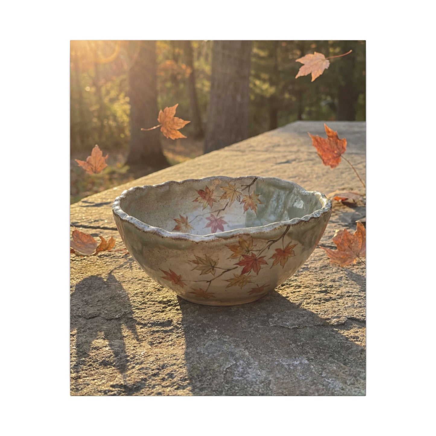Japandi Ceramic Bowl in Golden Hour | Japanese Pattern Canvas Art