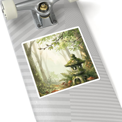 Spring Stone Lantern Mushroom Illustration Sticker | Enchanting Decor
