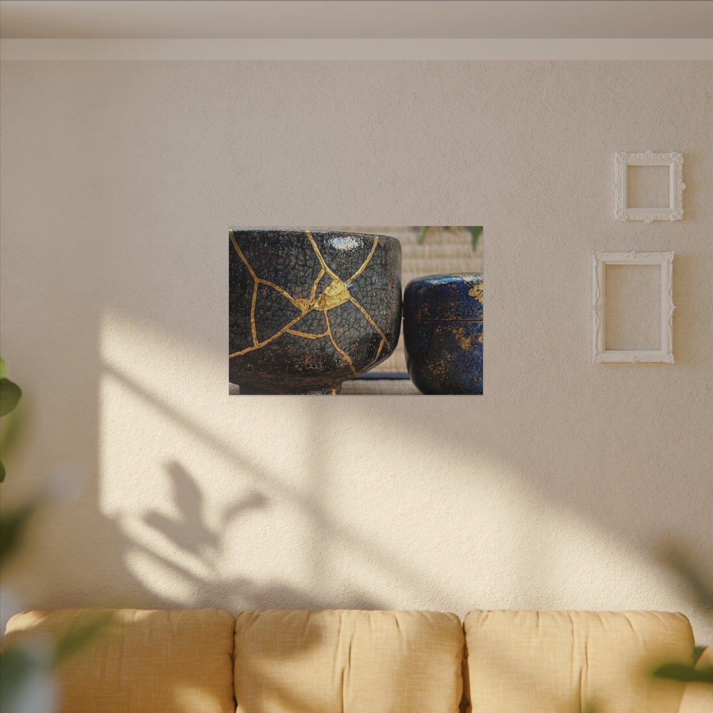 Tea Ceremony Crackle Gold Canvas Art | Philosophical Kintsugi Art