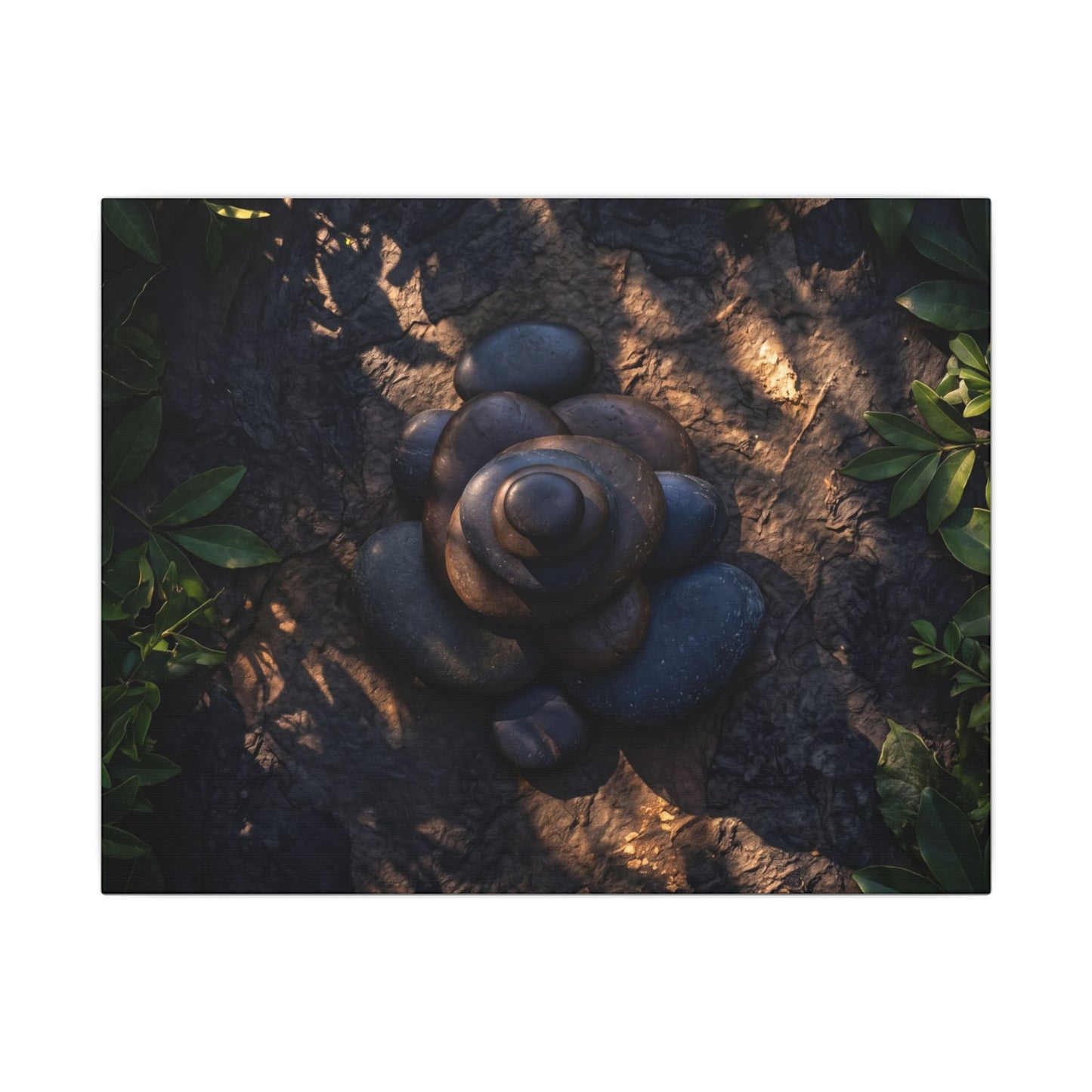 Ma River Stones Canvas Art - Dark Japandi Dark Texture Art Print