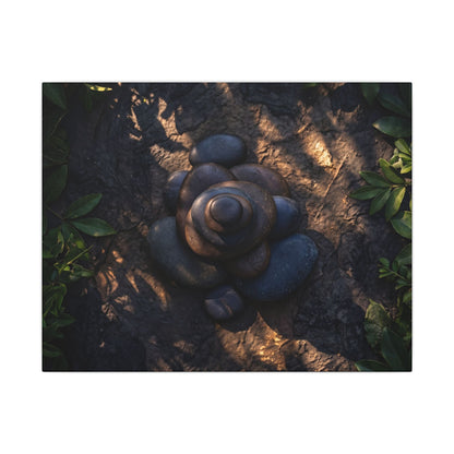 Ma River Stones Canvas Art - Dark Japandi Dark Texture Art Print