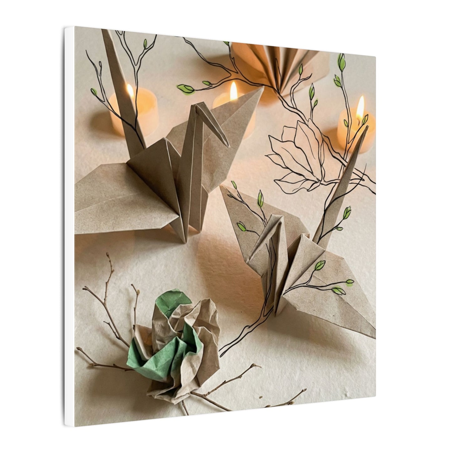Paper Fold Spring Canvas Art | Japandi Earthy Design