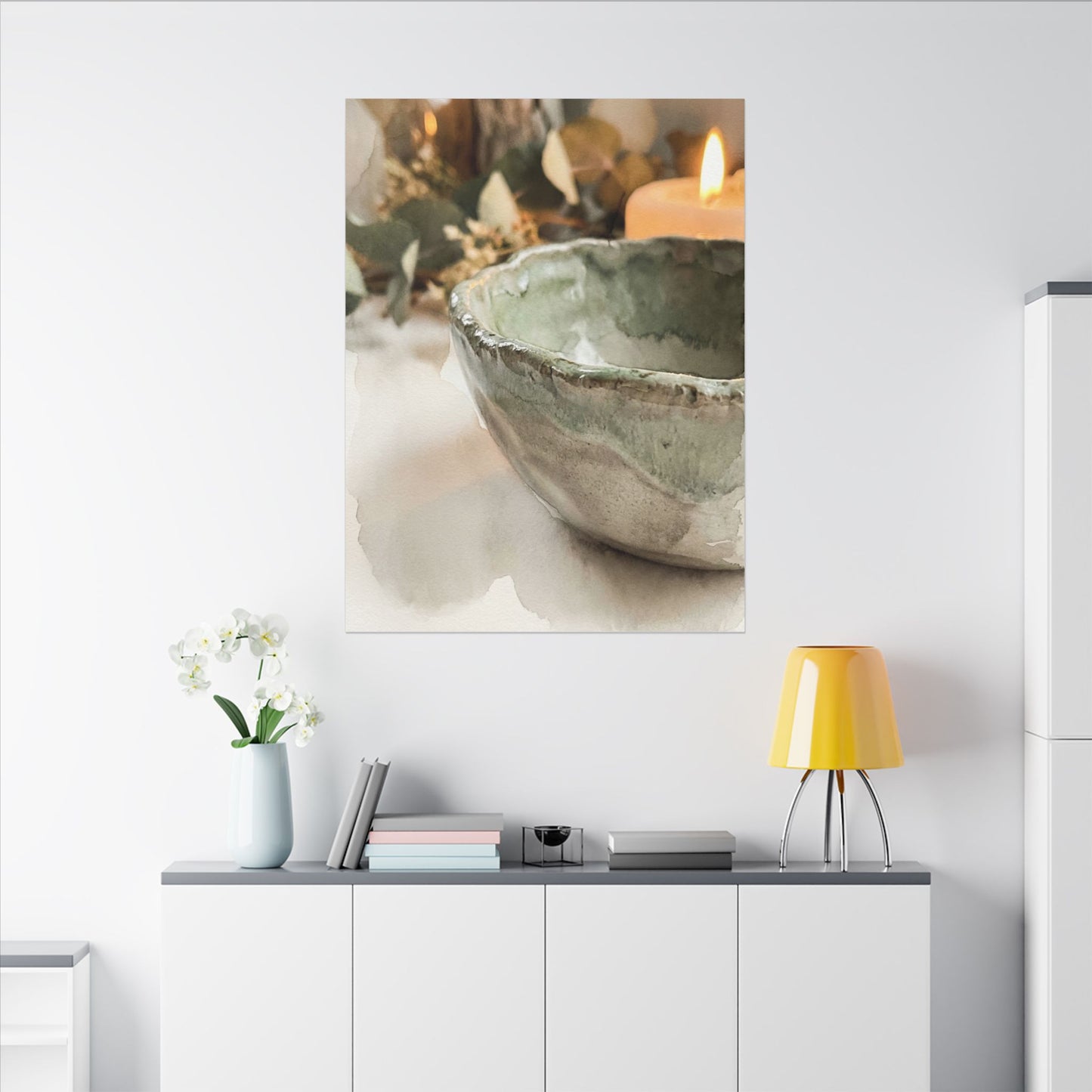 Ceramic Bowl Canvas Art | Summer Japandi Watercolor Art