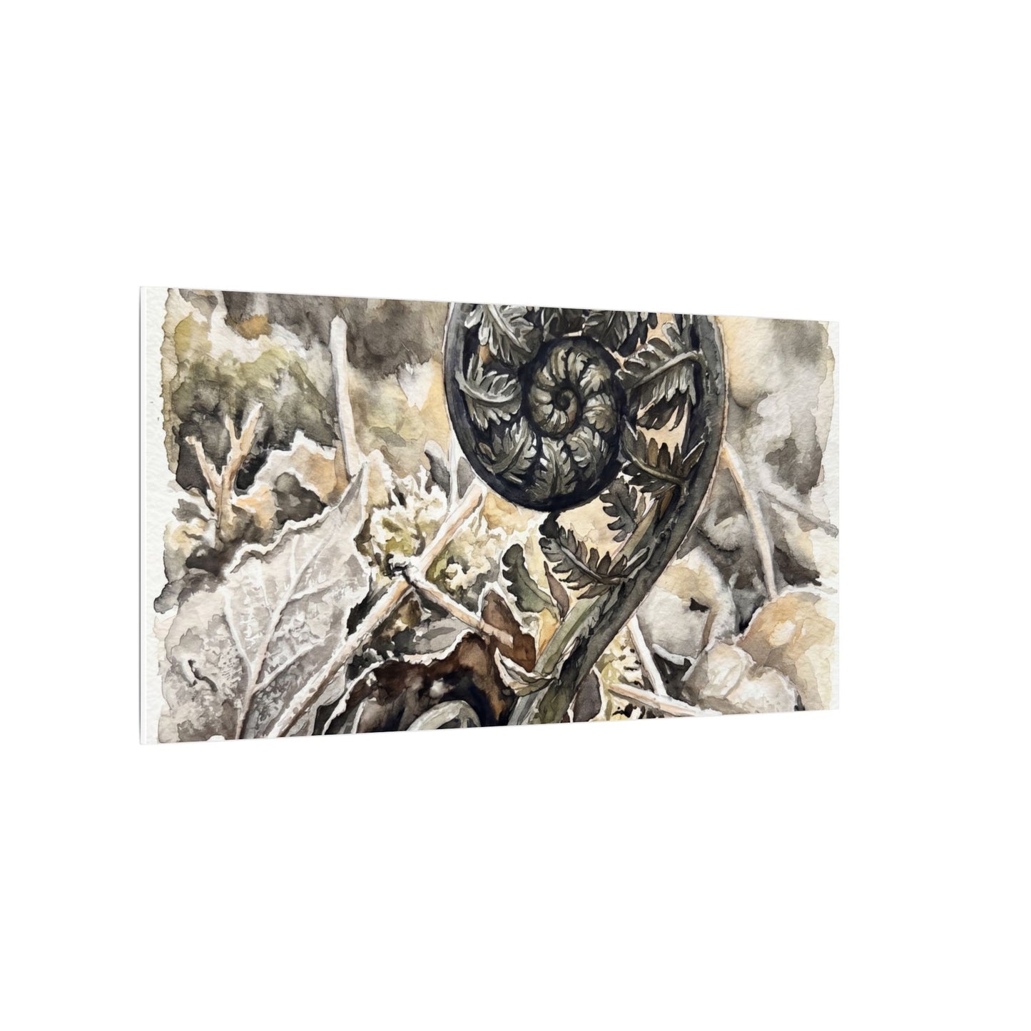 Japandi Fern Unfurling in Golden Hour | Watercolor Canvas Art