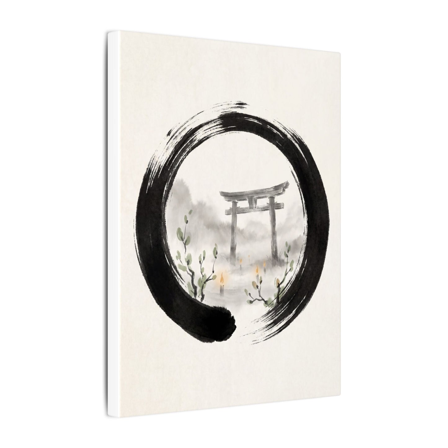 Spring Torii Gate Enso Canvas Art | Tranquil Decor