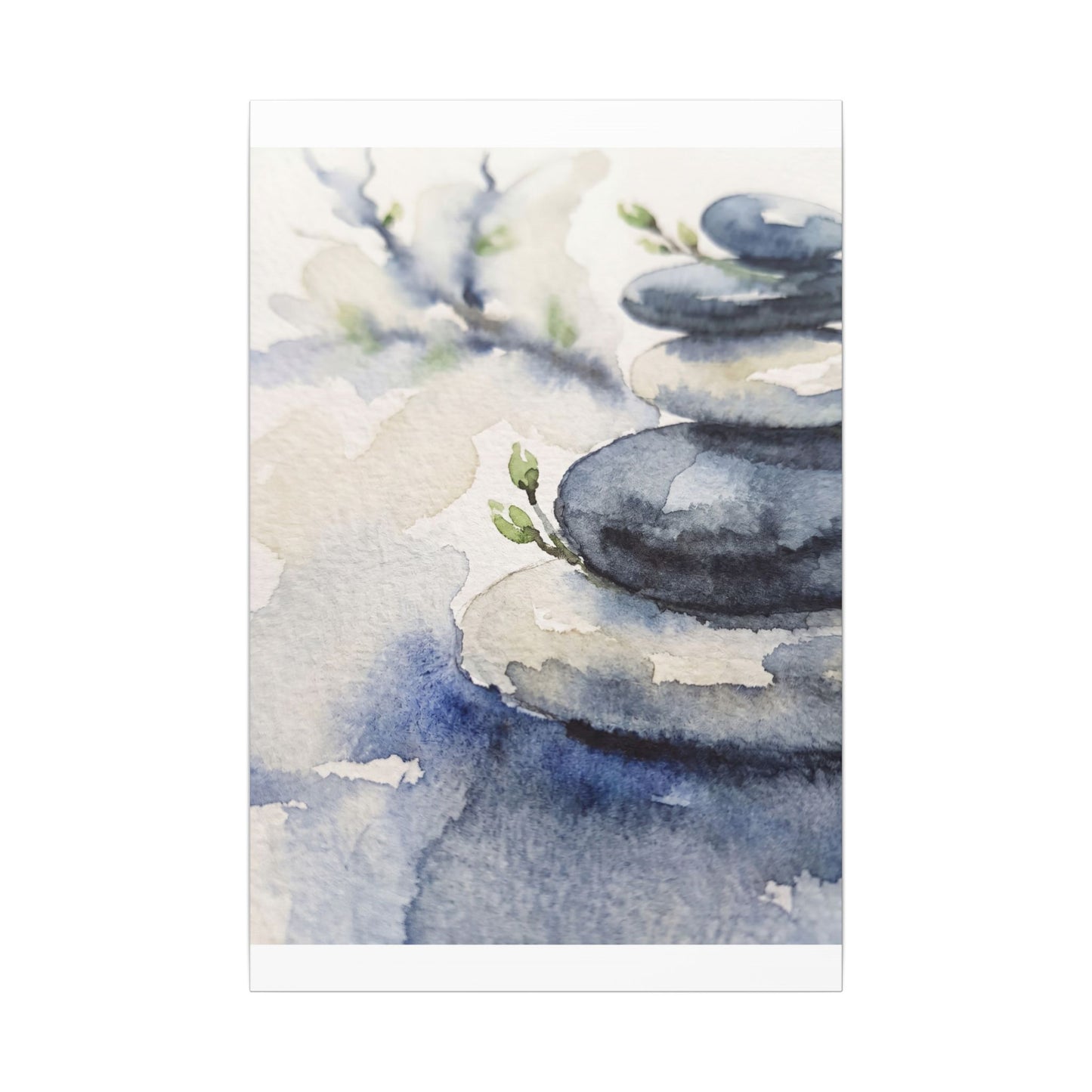 River Stones Watercolor Canvas Art | Cozy Japandi Art