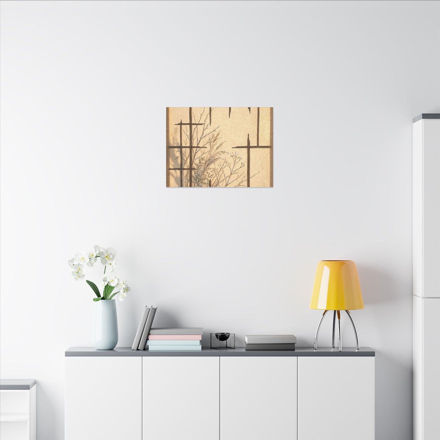 Shoji Screen Canvas Art | Winter Japandi Minimal Line Art