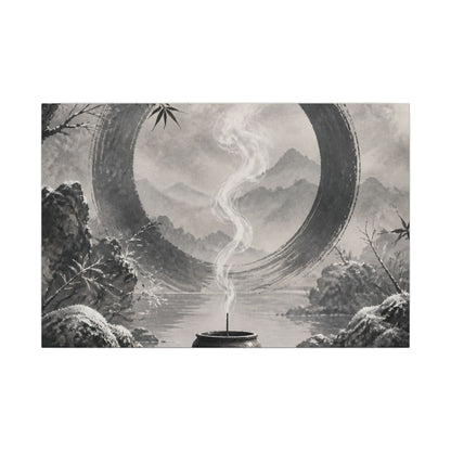 Incense Smoke Canvas Art | Winter Zen Sumi E Art
