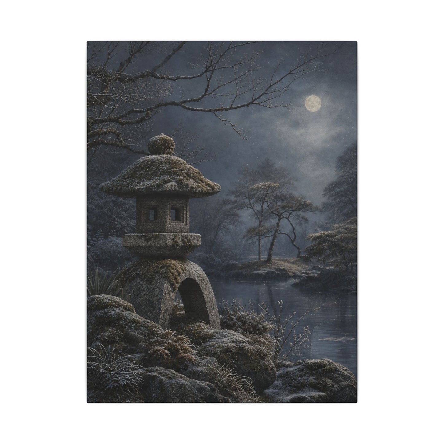 Stone Lantern Canvas Art | Winter Japandi Japanese Pattern Art