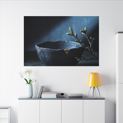 Ceramic Bowl Shadow Zen Canvas Art | Sophisticated Dark Japandi Art