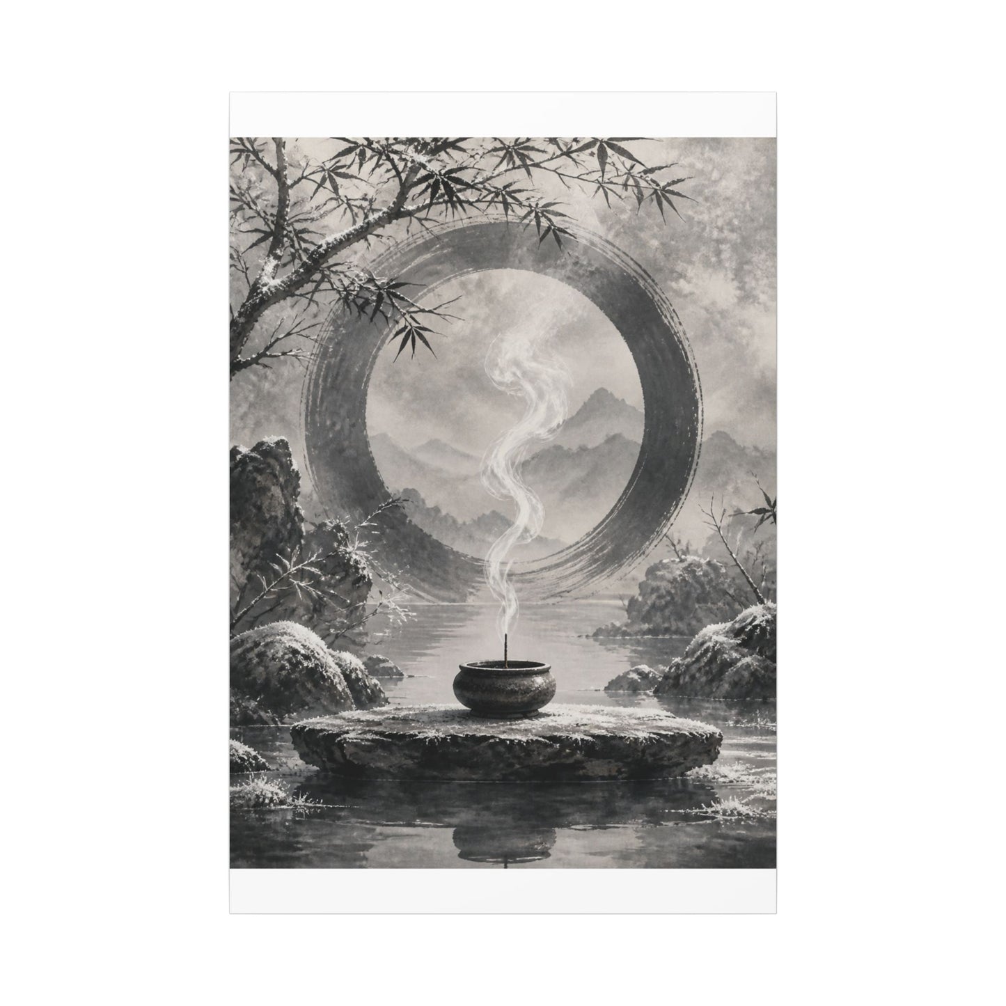 Incense Smoke Canvas Art | Winter Zen Sumi E Art
