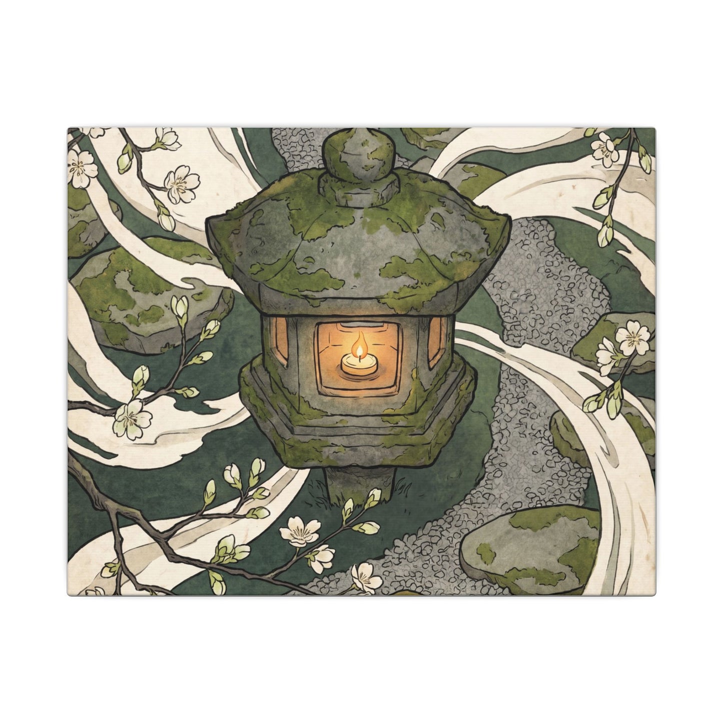 Zen Stone Lantern in Candlelight | Ukiyo E Inspired Canvas Art