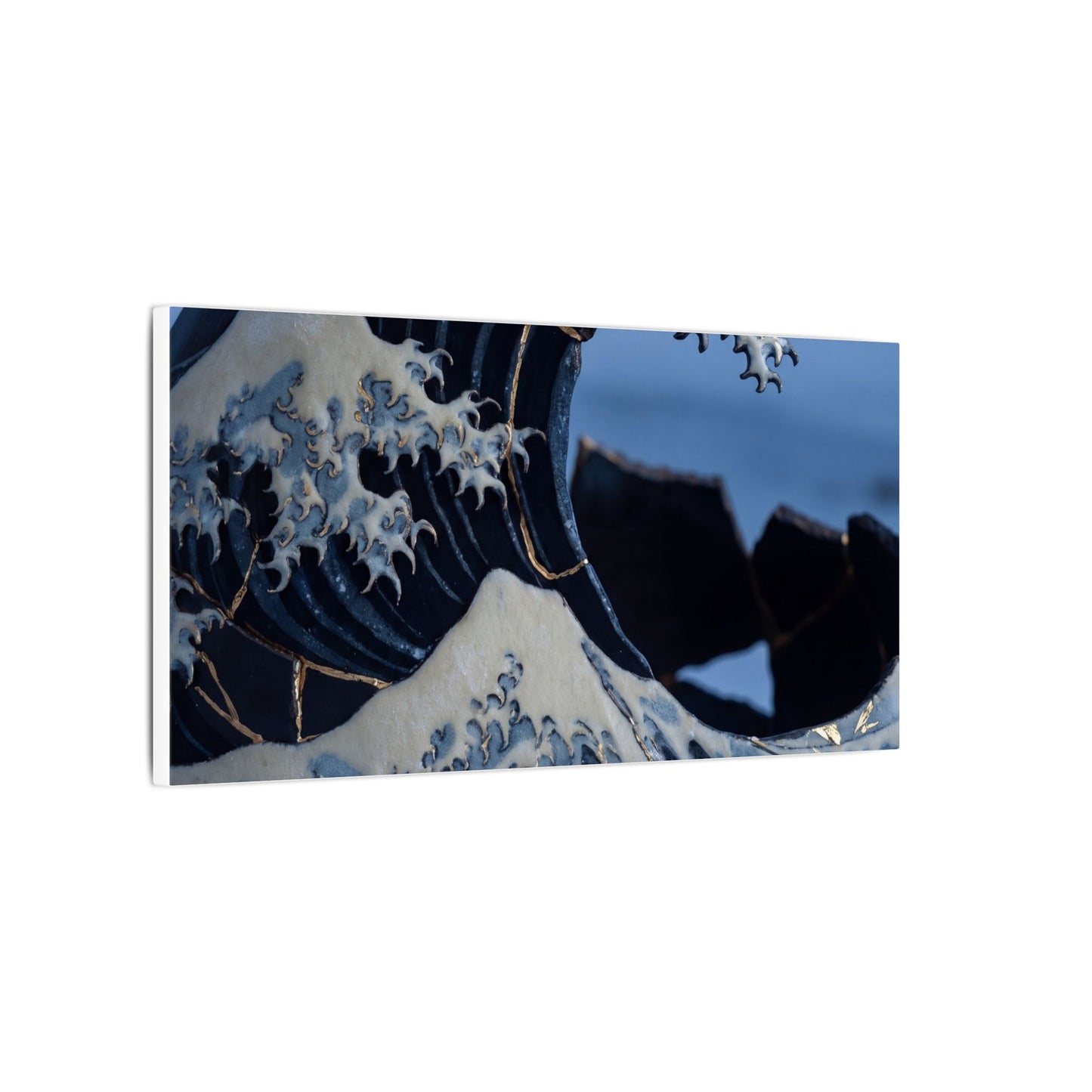Ocean Wave Canvas Art | Winter Kintsugi Gold Repair Art