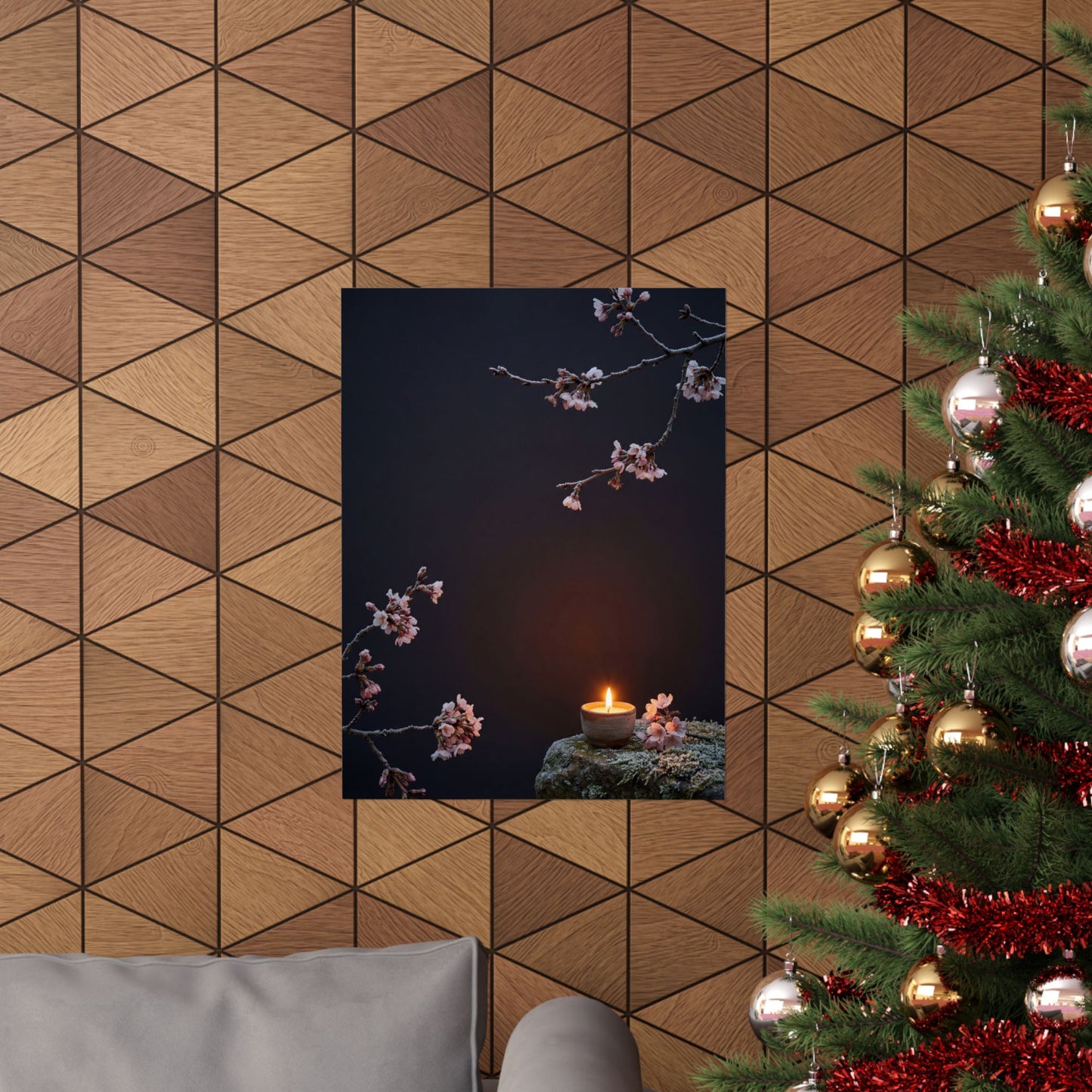 Cherry Blossom Wall Art Print | Winter Dark Japandi Moody Minimal Art