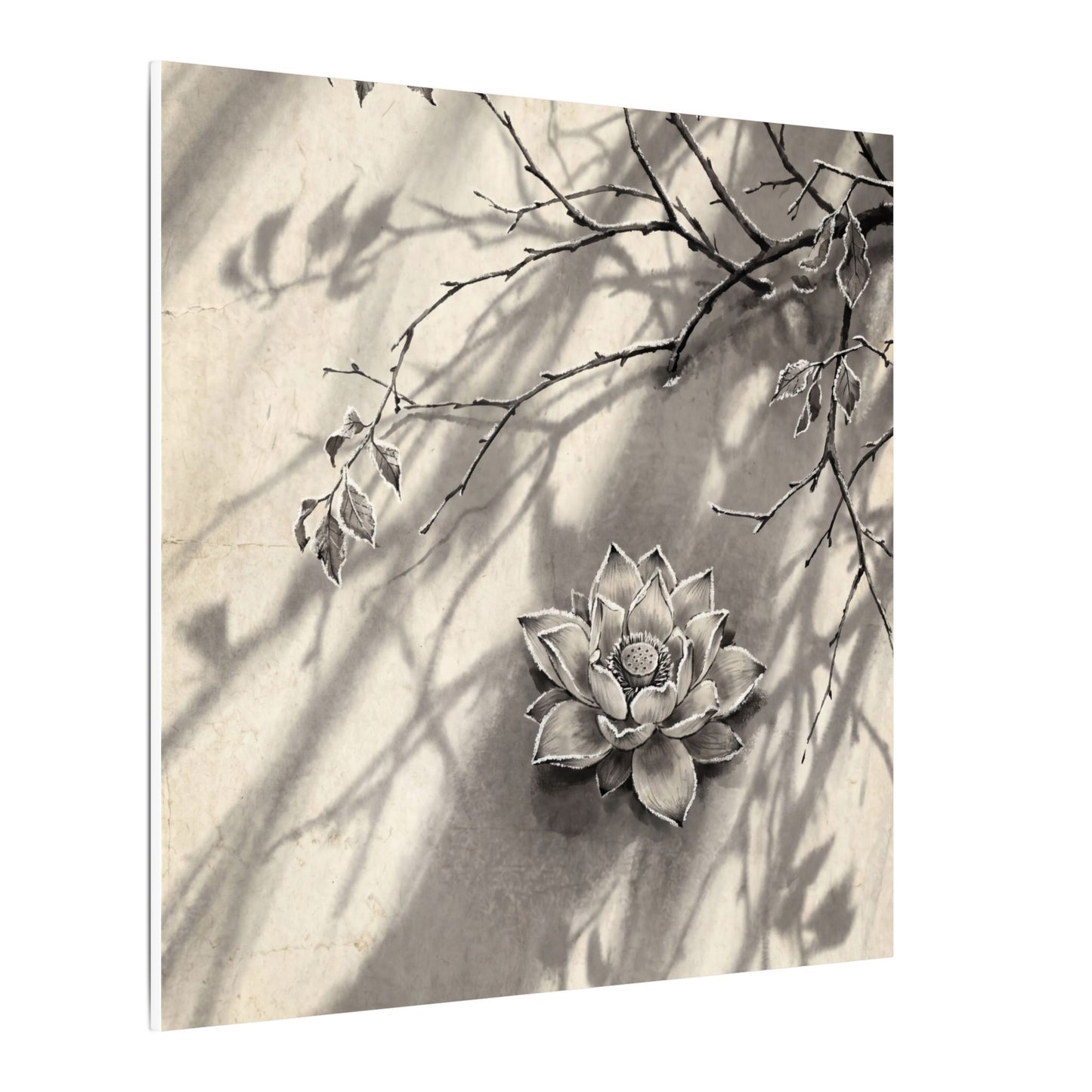 Winter Lotus Flower Sumi E Canvas Art | Contemplative Decor
