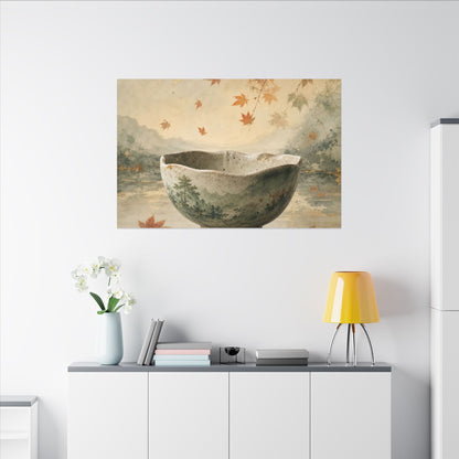 Autumn Ceramic Bowl Watercolor Canvas Art | Cozy Decor