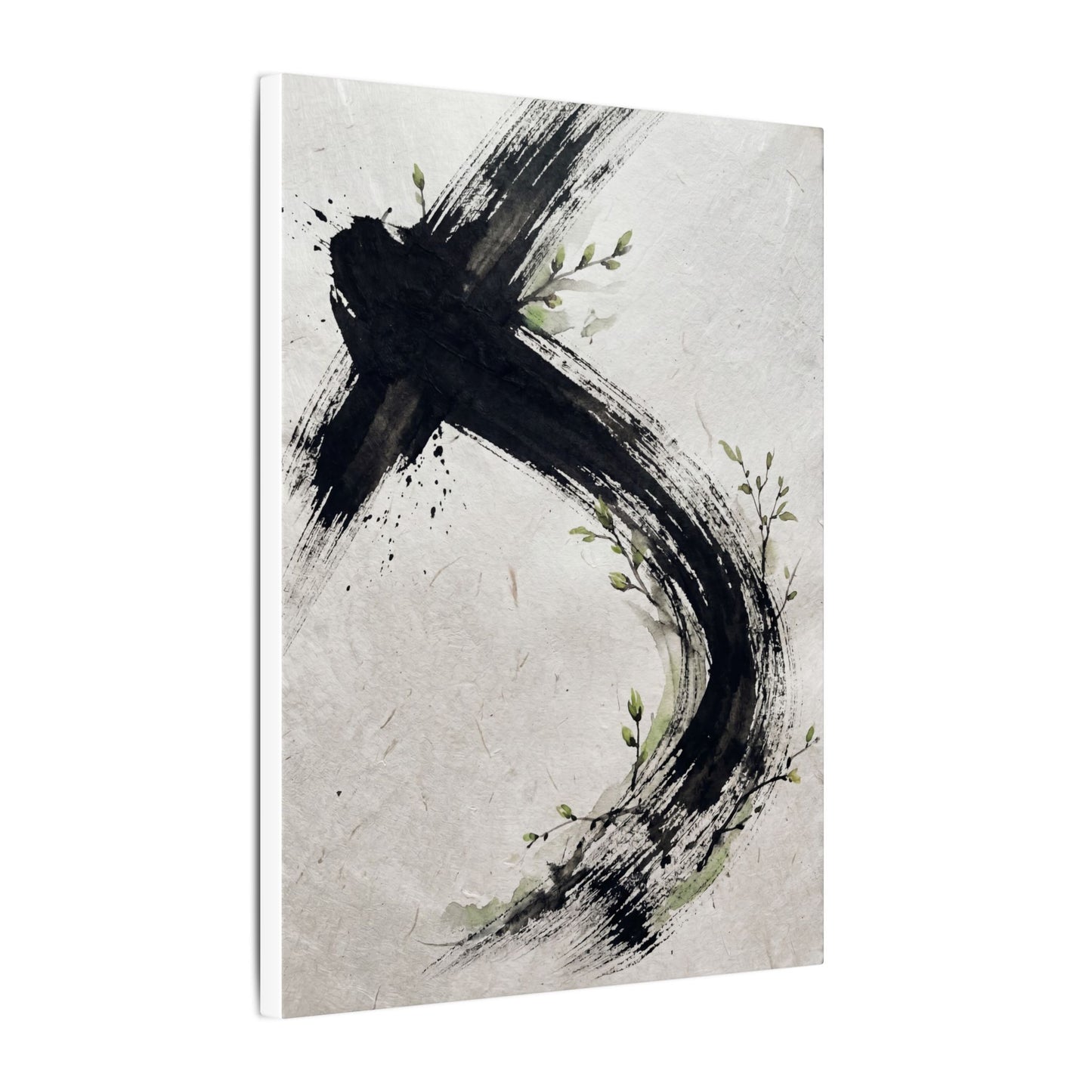 Ink Brushstroke Spring Canvas Art | Dark Japandi Sophisticated Design