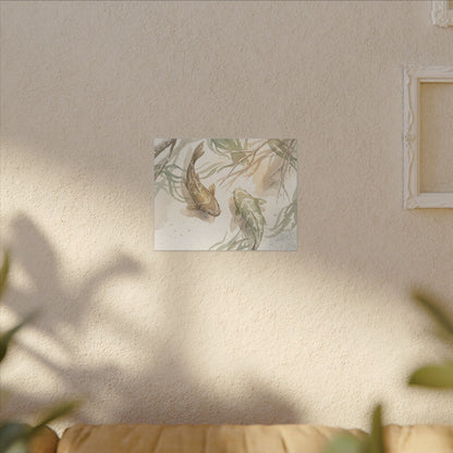 Koi Pond Canvas Art | Winter Japandi Watercolor Art