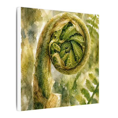 Japandi Fern Unfurling in Dappled | Watercolor Canvas Art