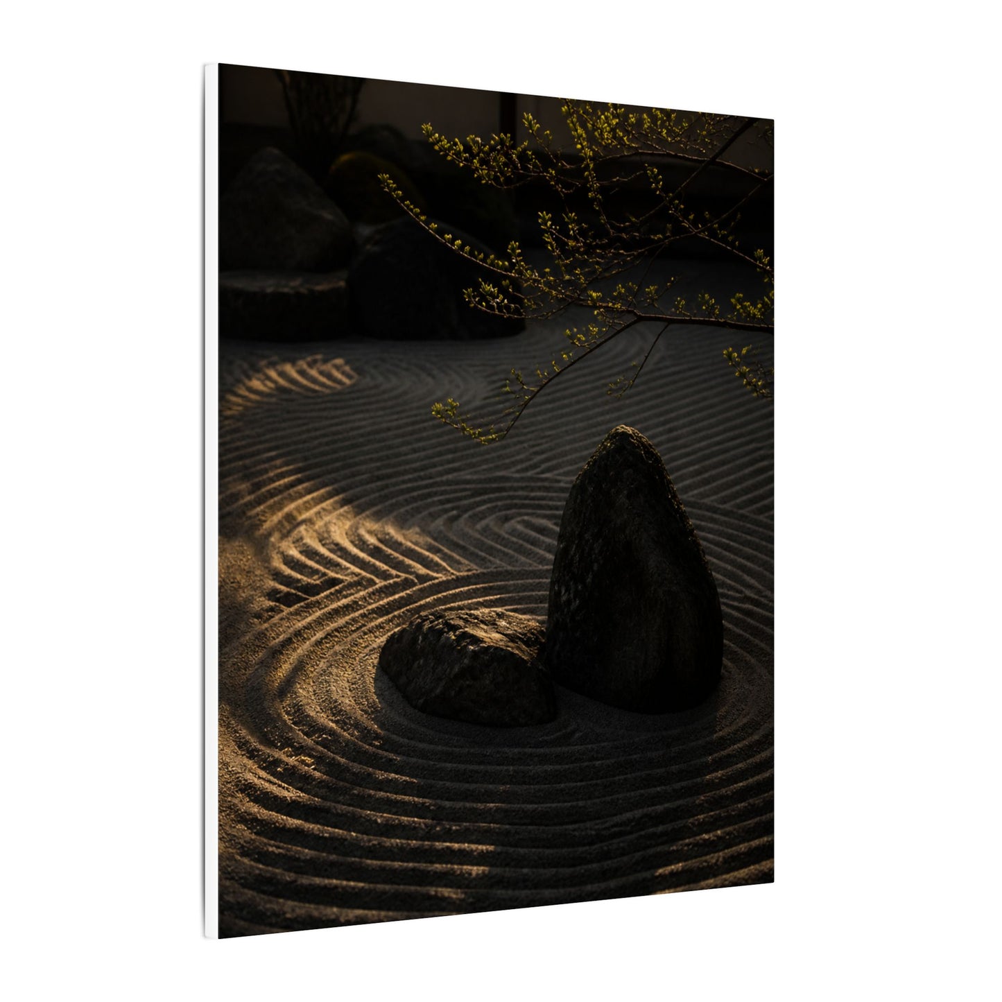 Ma Rock Garden Canvas Art - Dark Japandi Shadow Zen