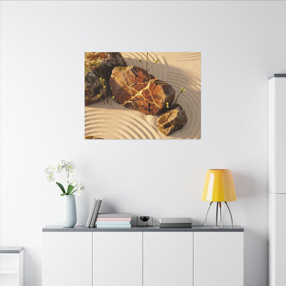Kanso Rock Garden Canvas Art - Kintsugi Crackle Gold
