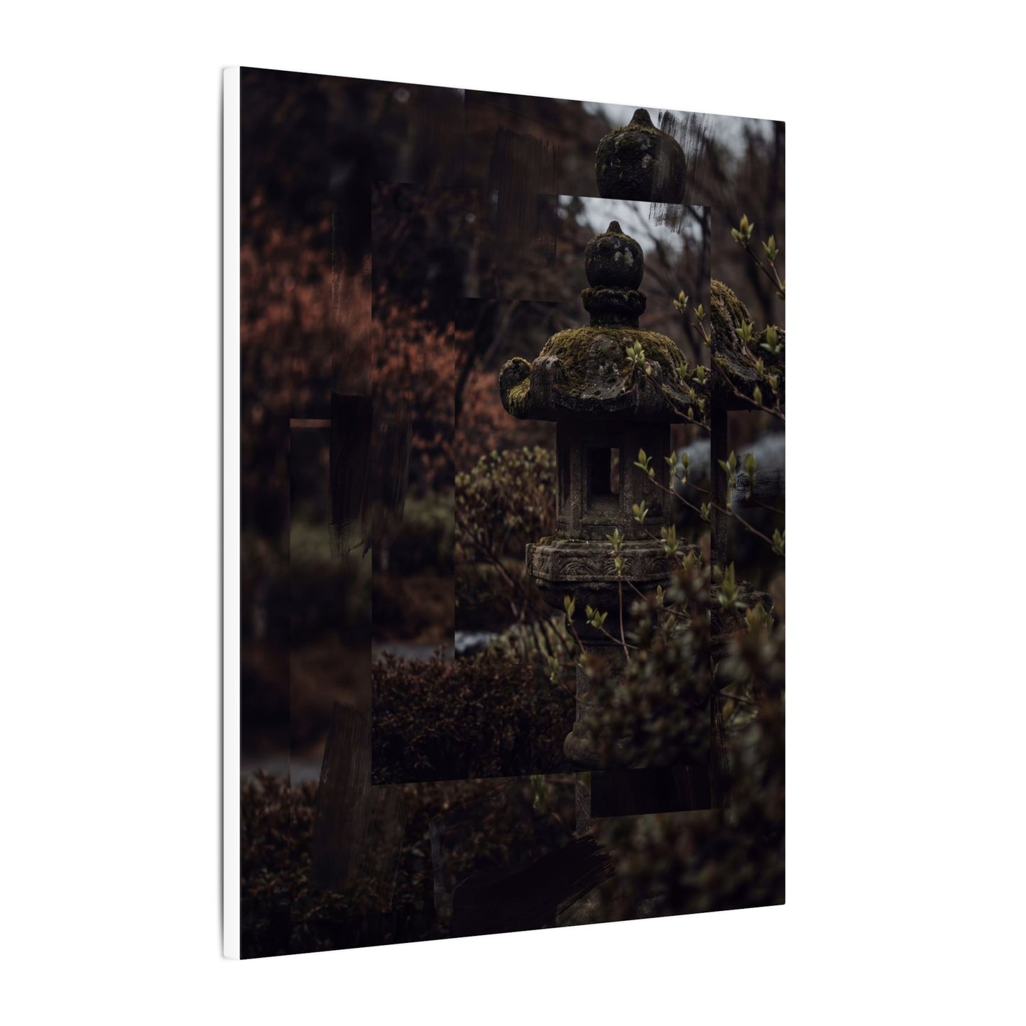 Stone Lantern Spring Canvas Art | Dark Japandi Bold Design