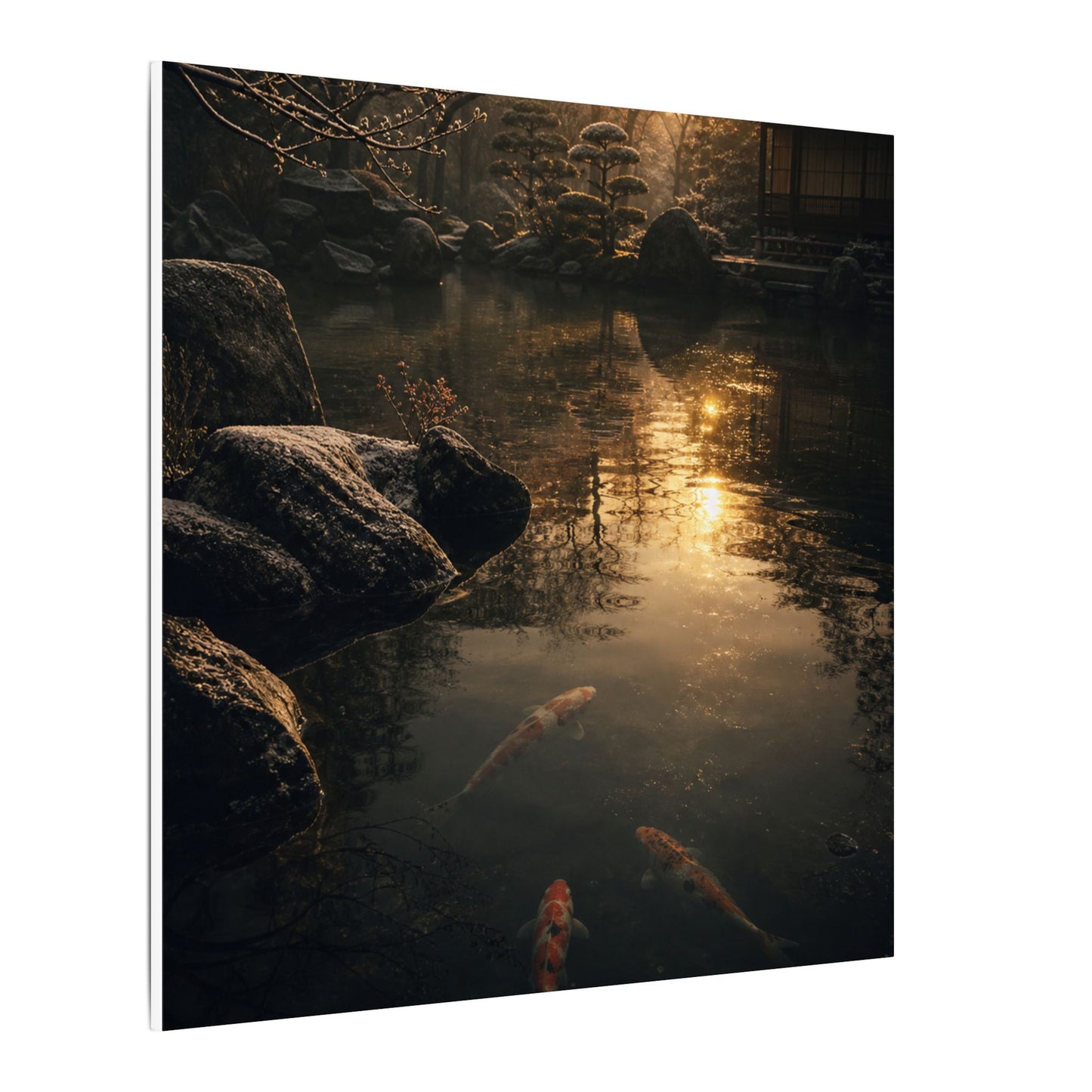 Winter Koi Pond Shadow Zen Canvas Art | Bold Decor