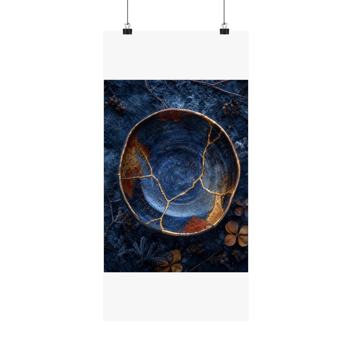 Fukinsei Ceramic Bowl Wall Art Print - Kintsugi Crackle Gold