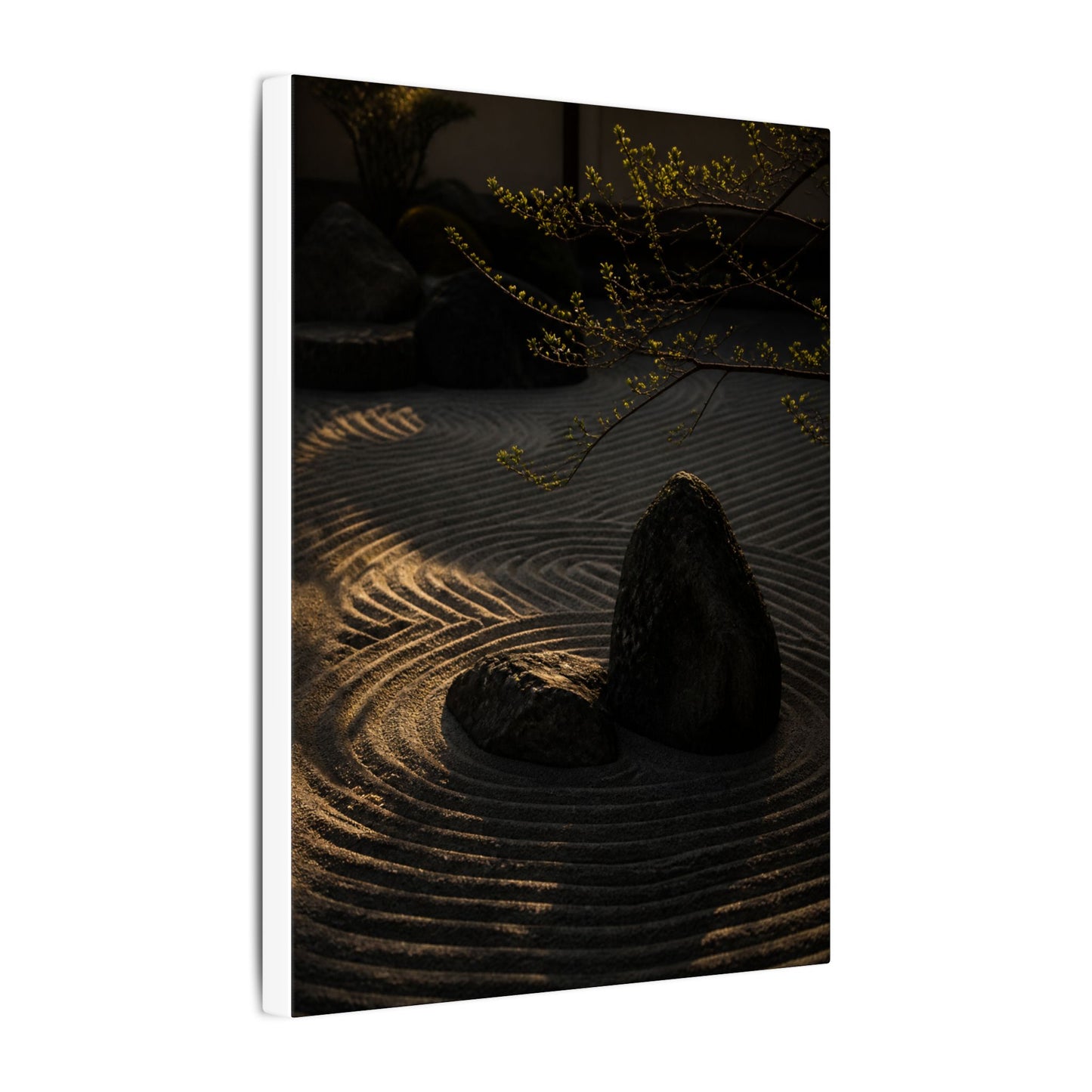 Ma Rock Garden Canvas Art - Dark Japandi Shadow Zen