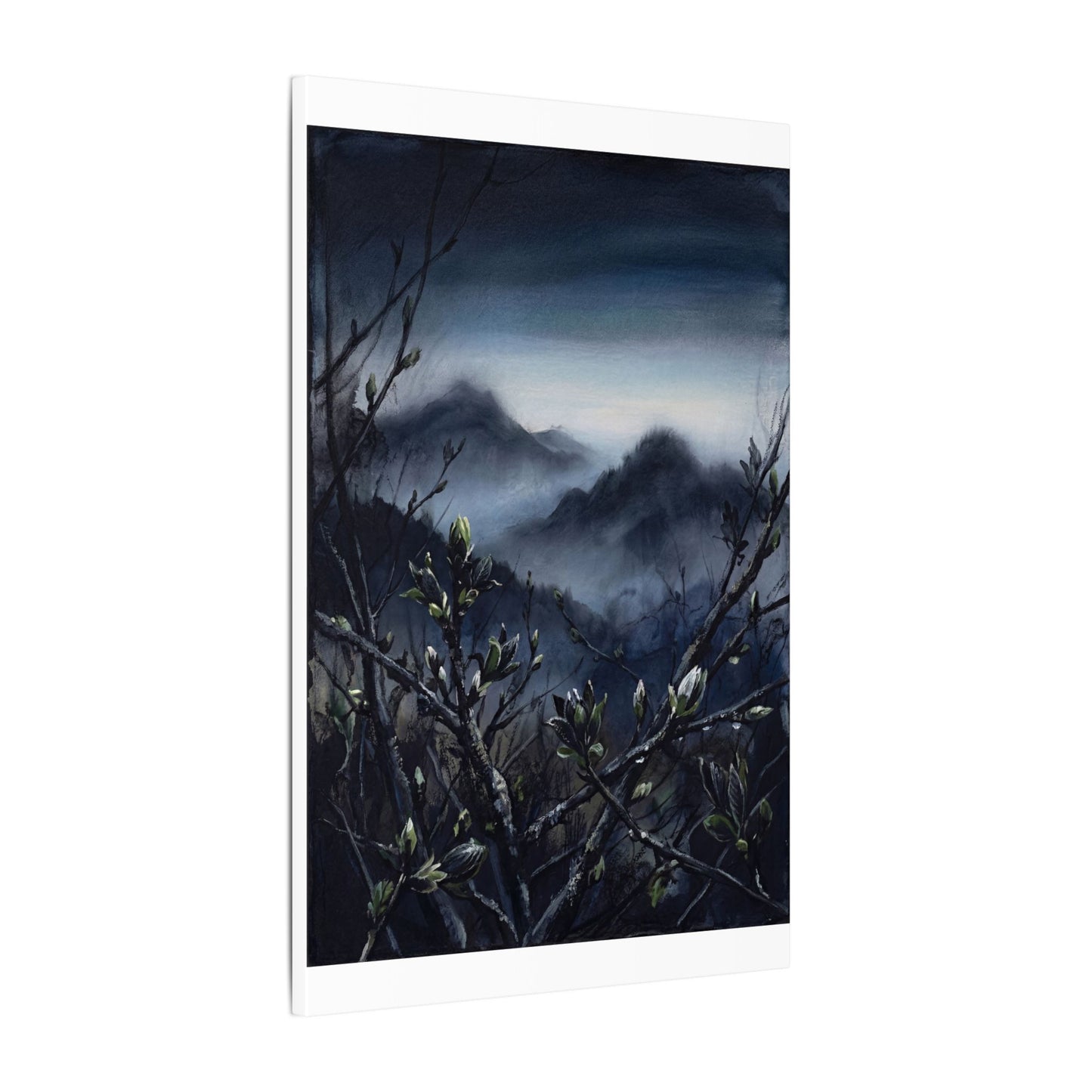 Mountain Mist Spring Canvas Art | Dark Japandi Atmospheric Design