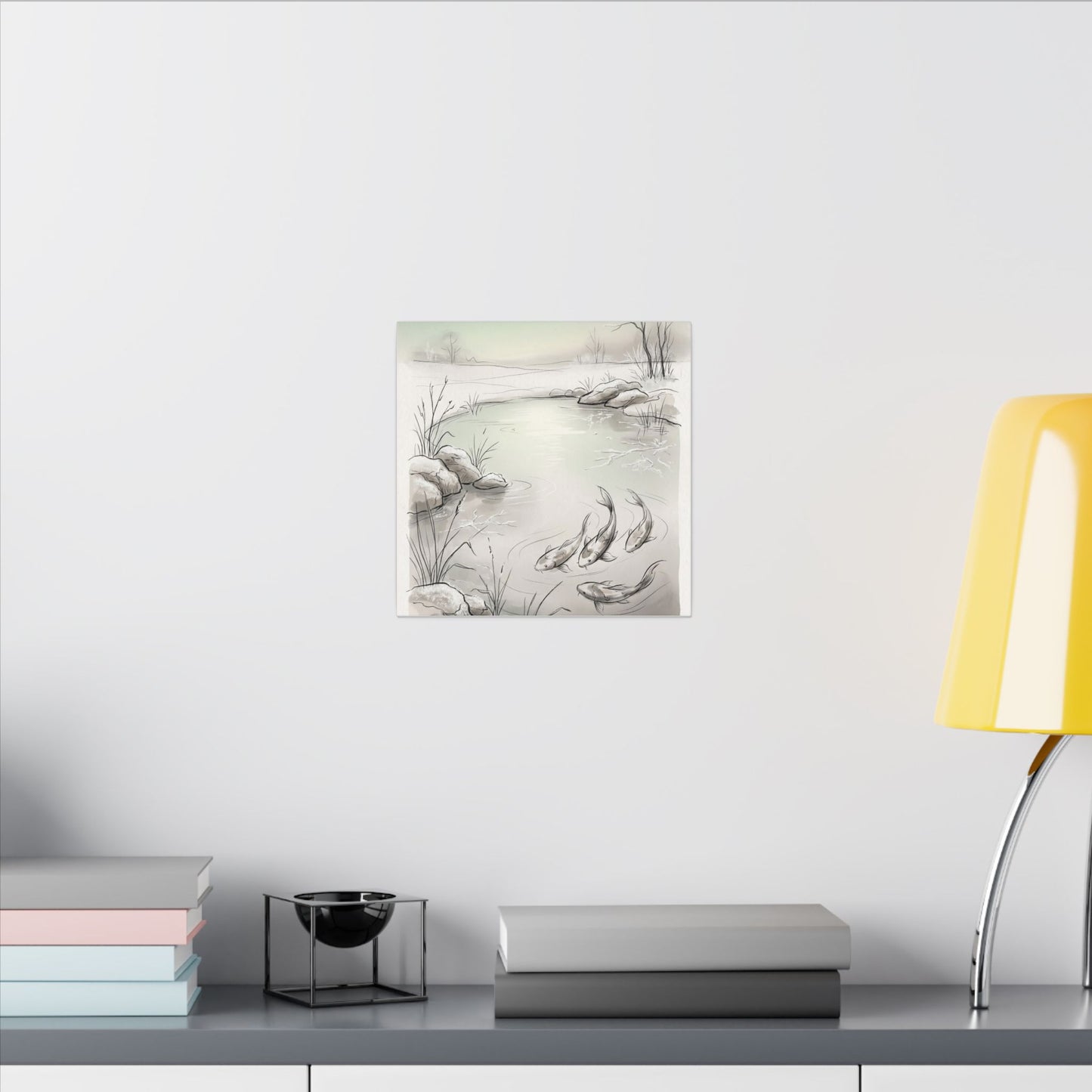 Koi Pond Minimal Line Canvas Art | Cozy Japandi Art