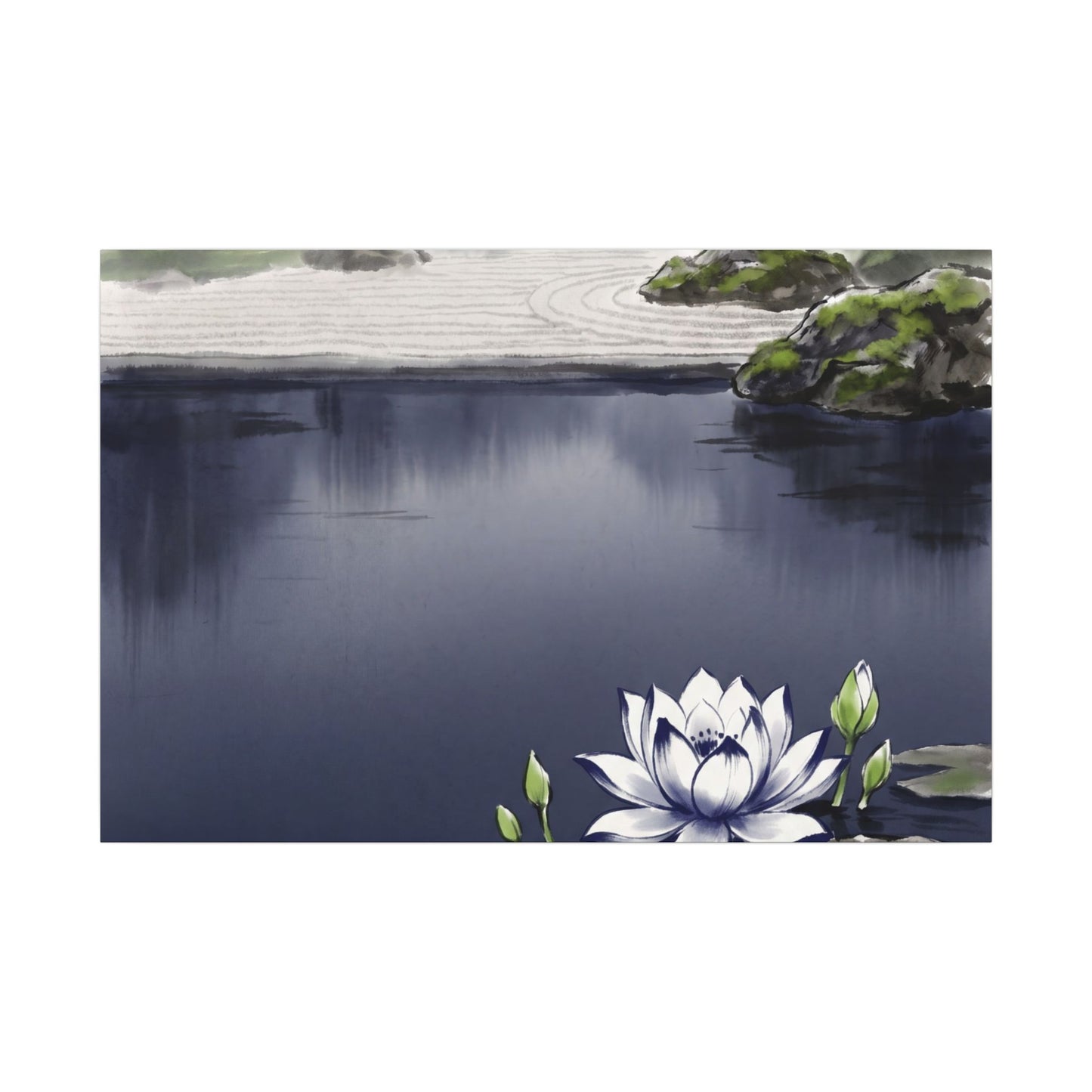 Lotus Flower Karesansui Canvas Art | Tranquil Zen Art
