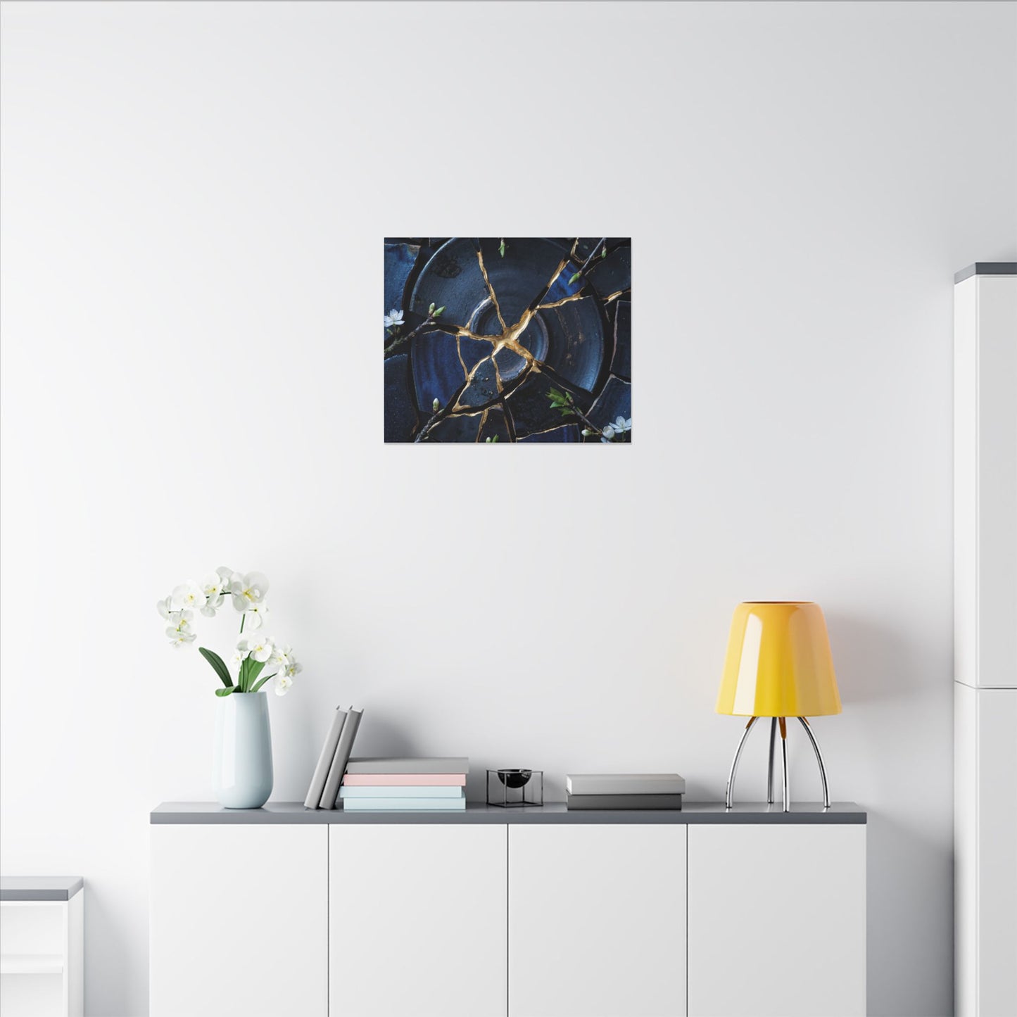 Moonlight Broken Pottery Canvas Art - Kintsugi Fukinsei