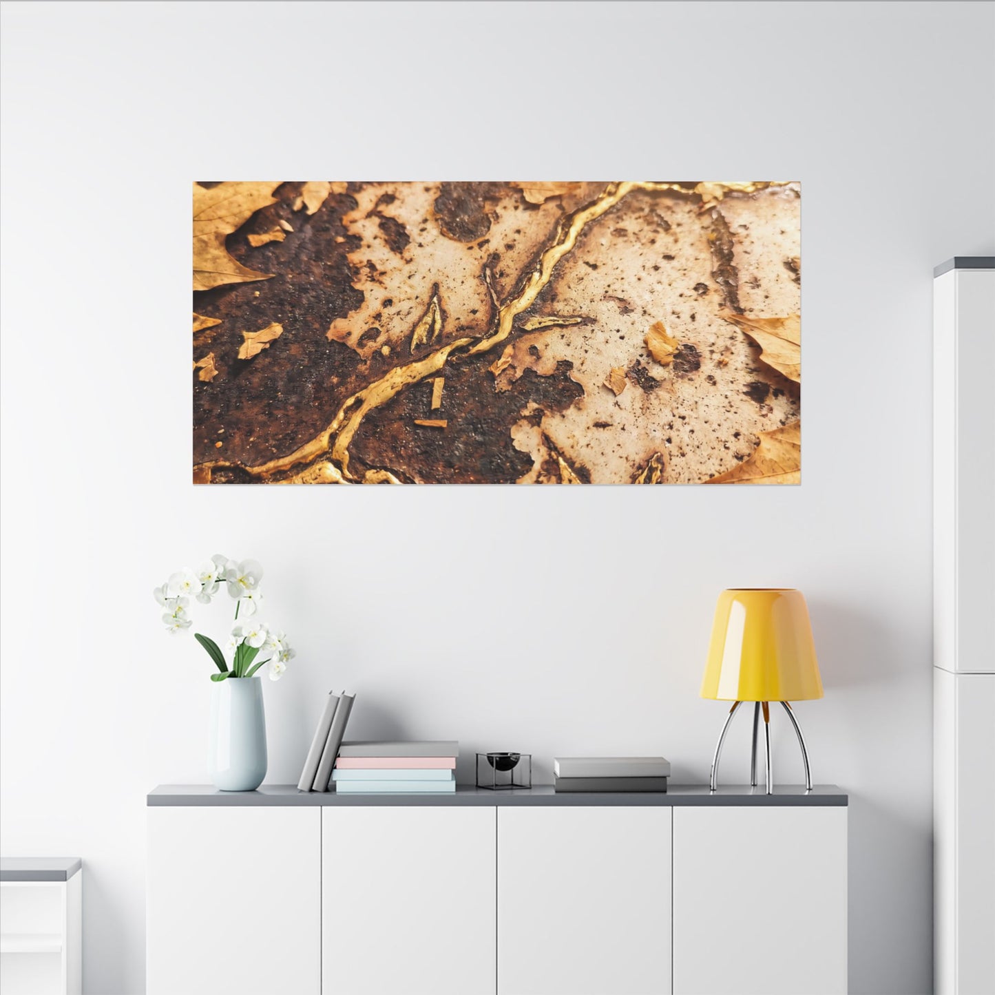 Kintsugi Rust Patina in Golden Hour | Gold Vein Canvas Art