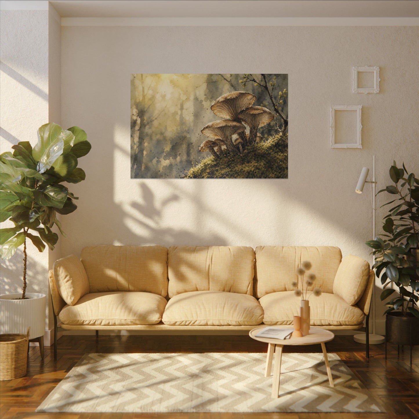 Wild Mushrooms Canvas Art | Spring Japandi Watercolor Art