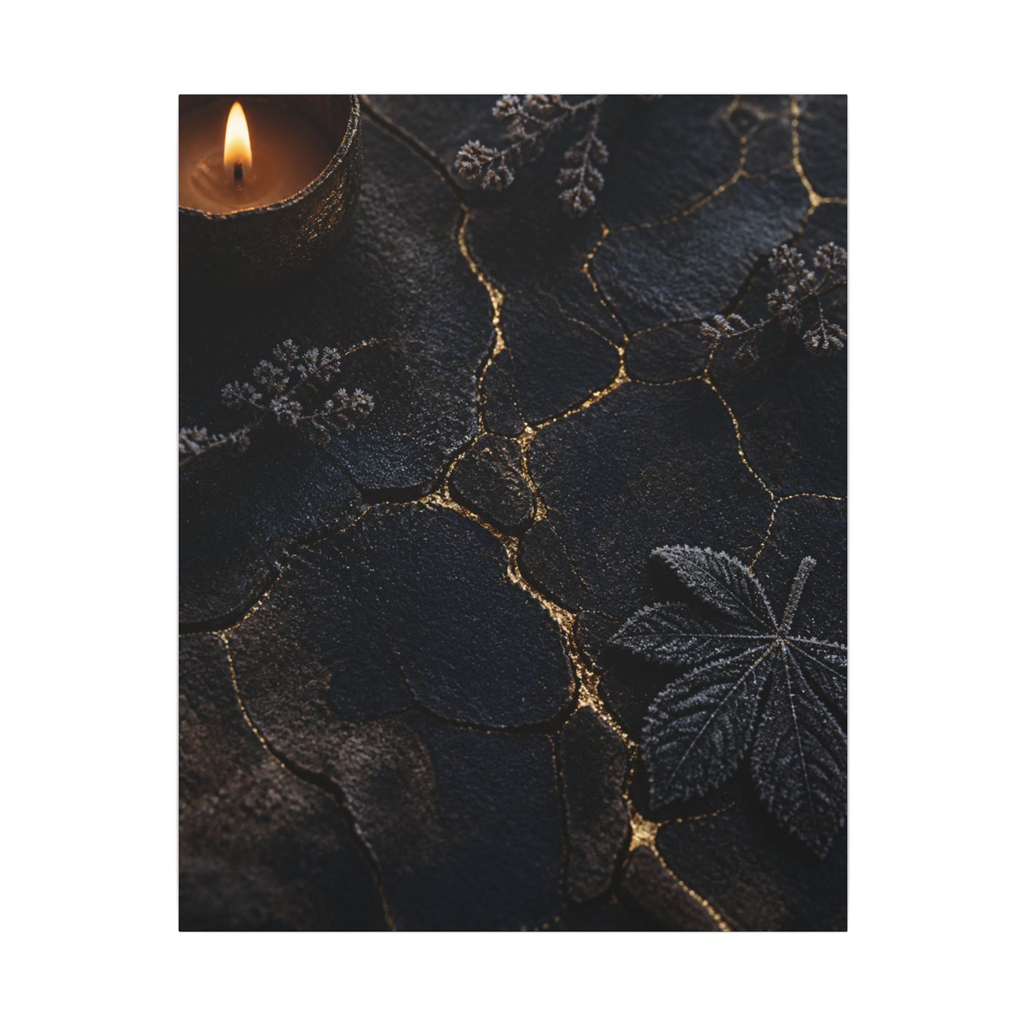 Candlelight Cracked Earth Canvas Art - Dark Japandi Ma