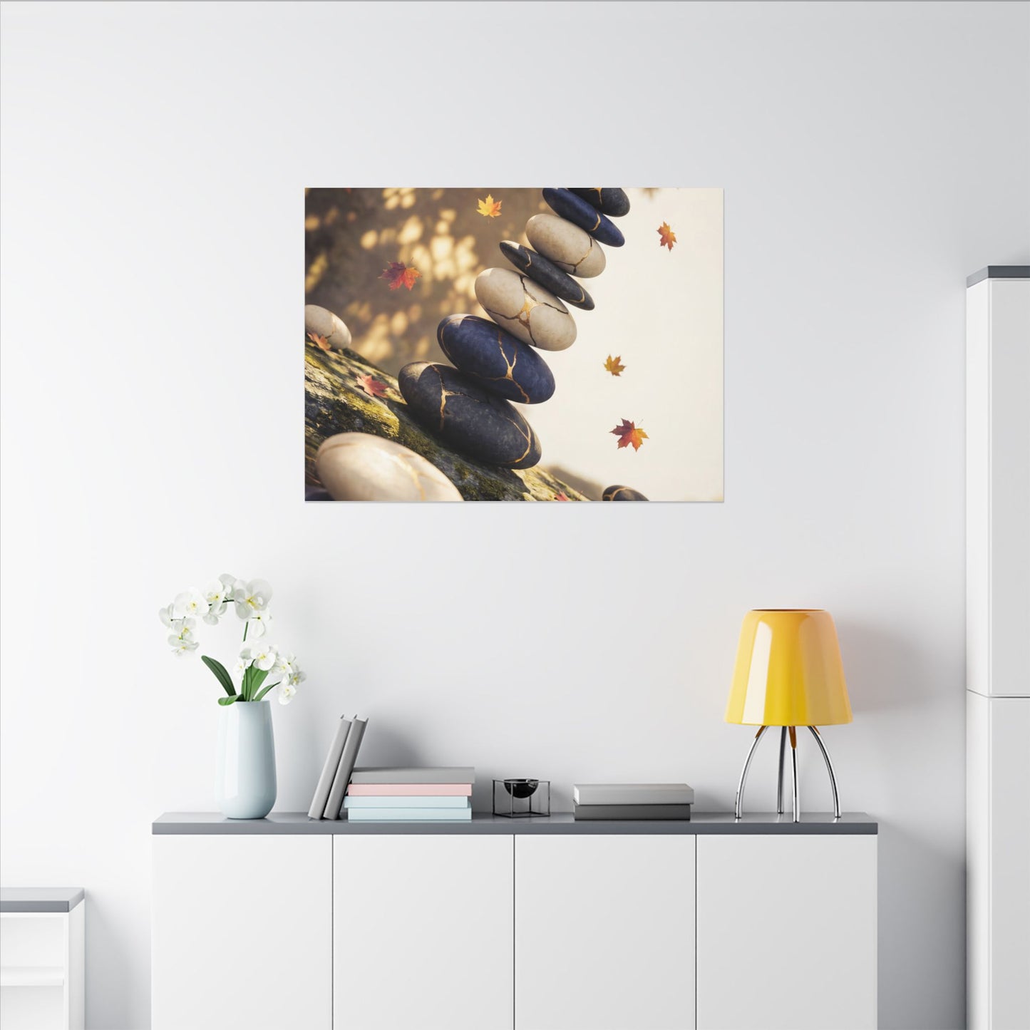 Ma River Stones Canvas Art - Kintsugi Gold Vein