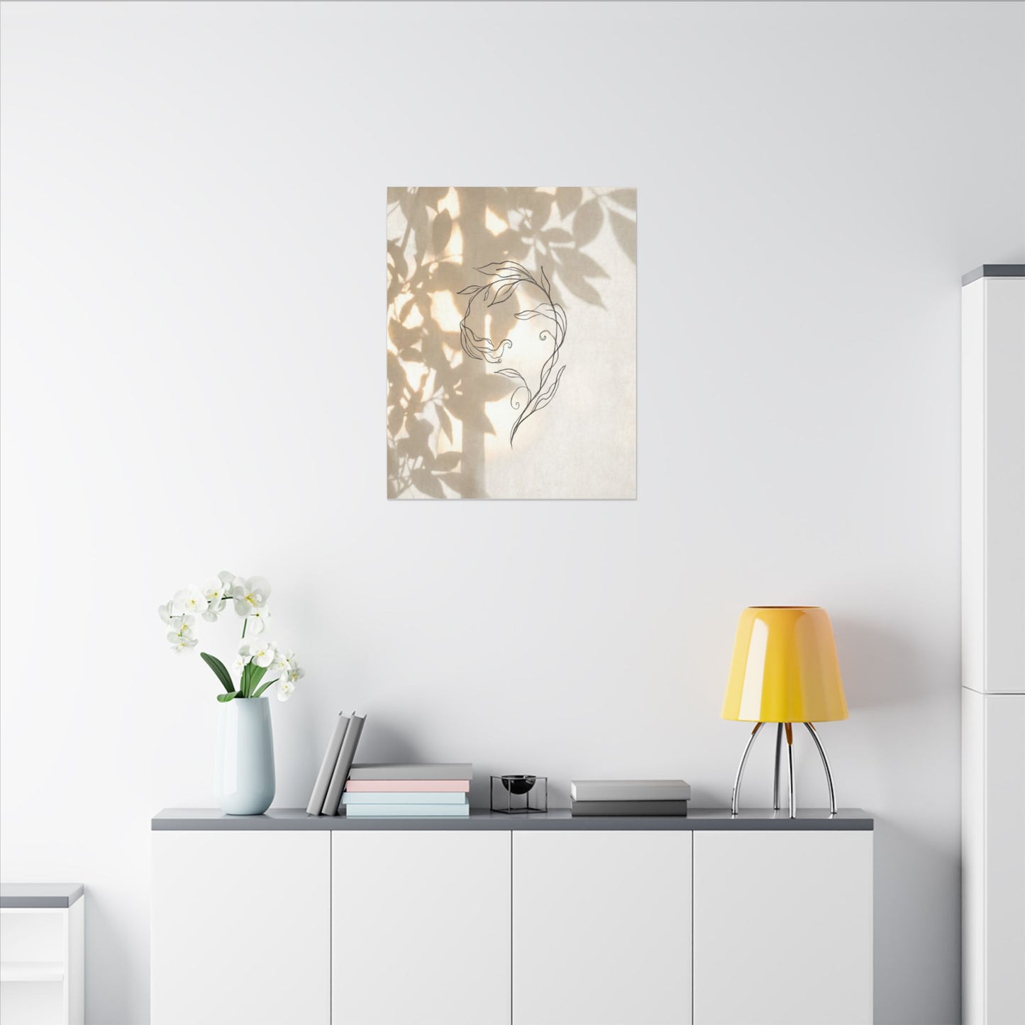 Warm Shoji Screen Canvas Art - Minimal Line Japandi