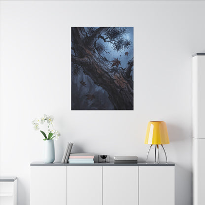 Atmospheric Pine Tree Canvas Art - Shadow Zen Dark Japandi