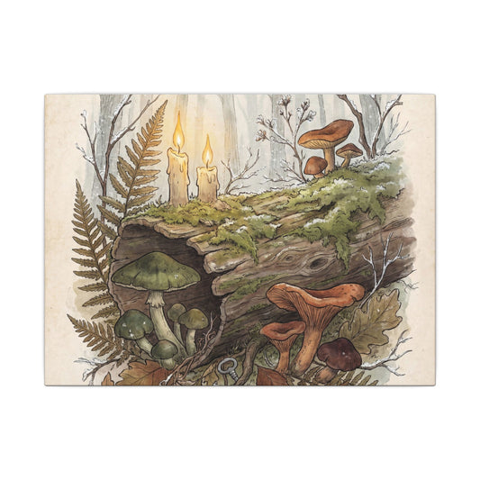Datsuzoku Wild Mushrooms Canvas Art - Cottagecore Herbarium Art Print