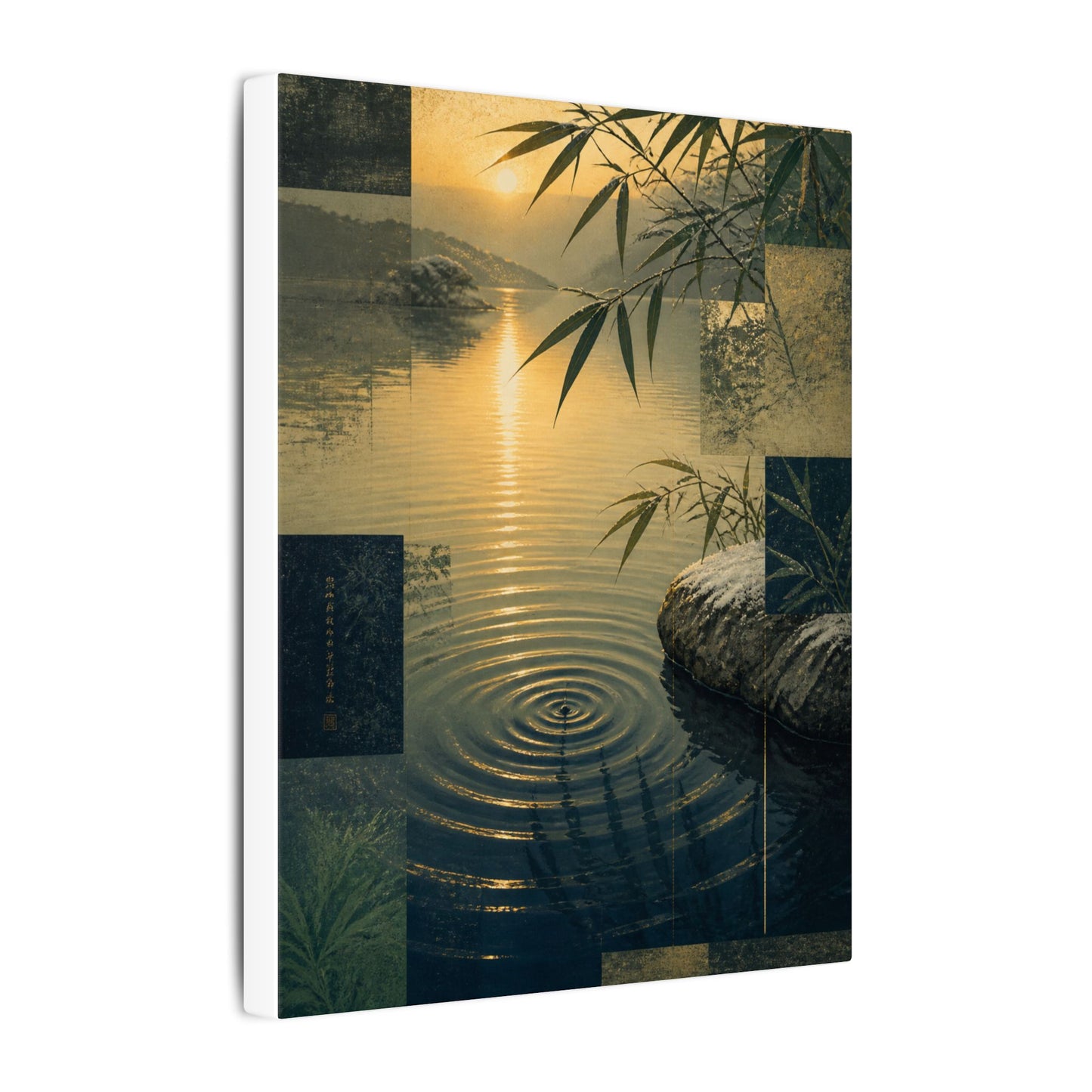 Zen Water Ripple in Golden Hour | Ukiyo E Inspired Canvas Art