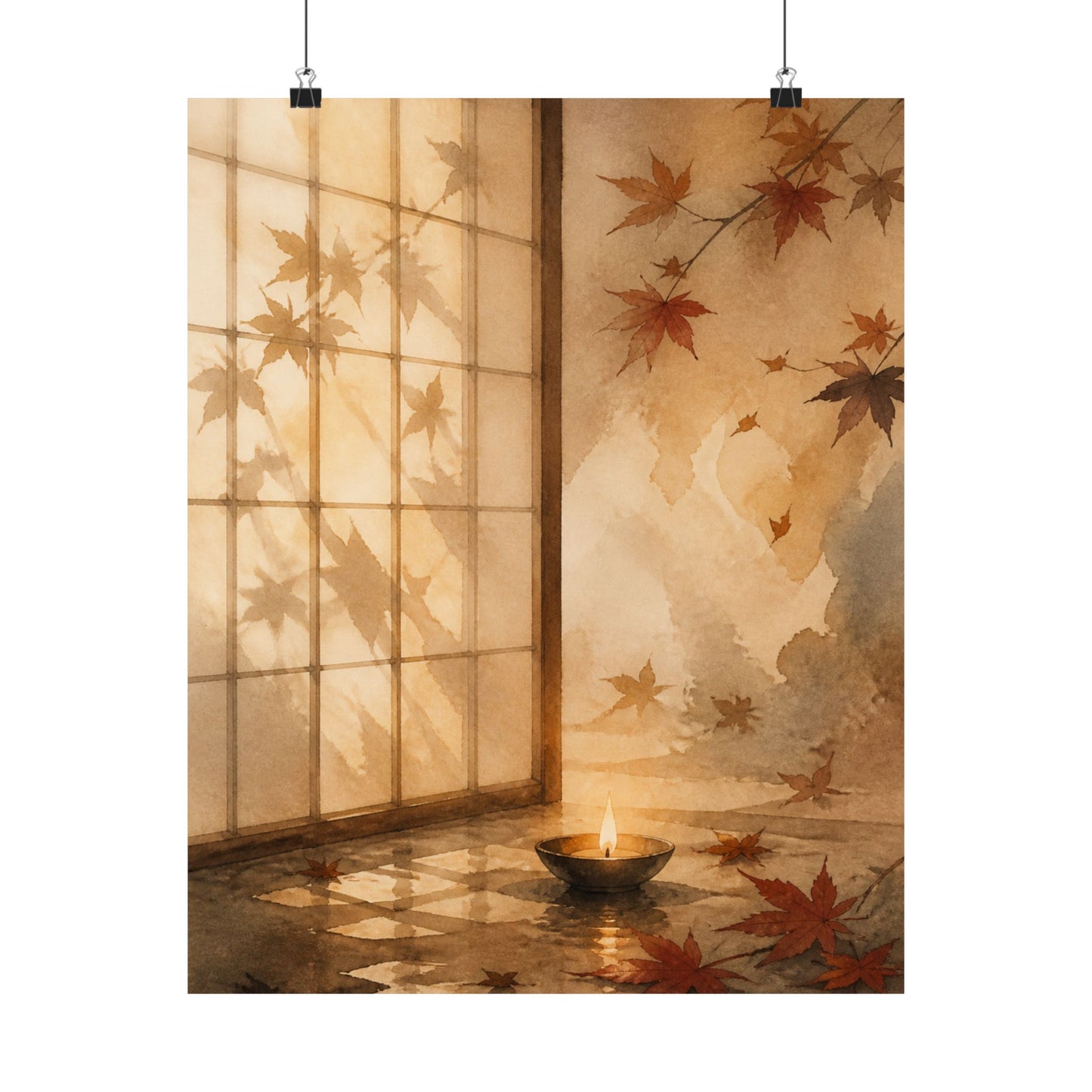 Shoji Screen Autumn Wall Art Print | Japandi Warm Design