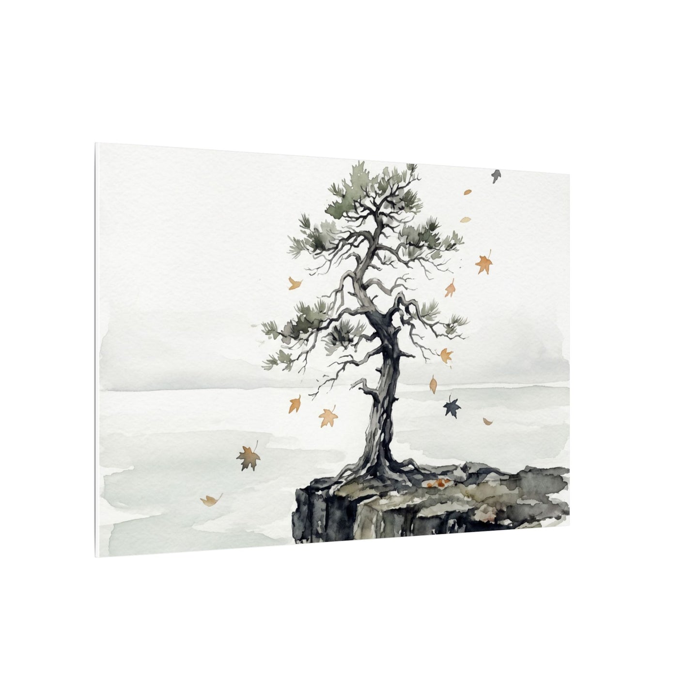 Japandi Pine Tree in Overcast | Watercolor Canvas Art