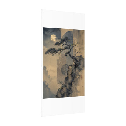 Japandi Pine Tree in Moonlight | Japanese Pattern Canvas Art