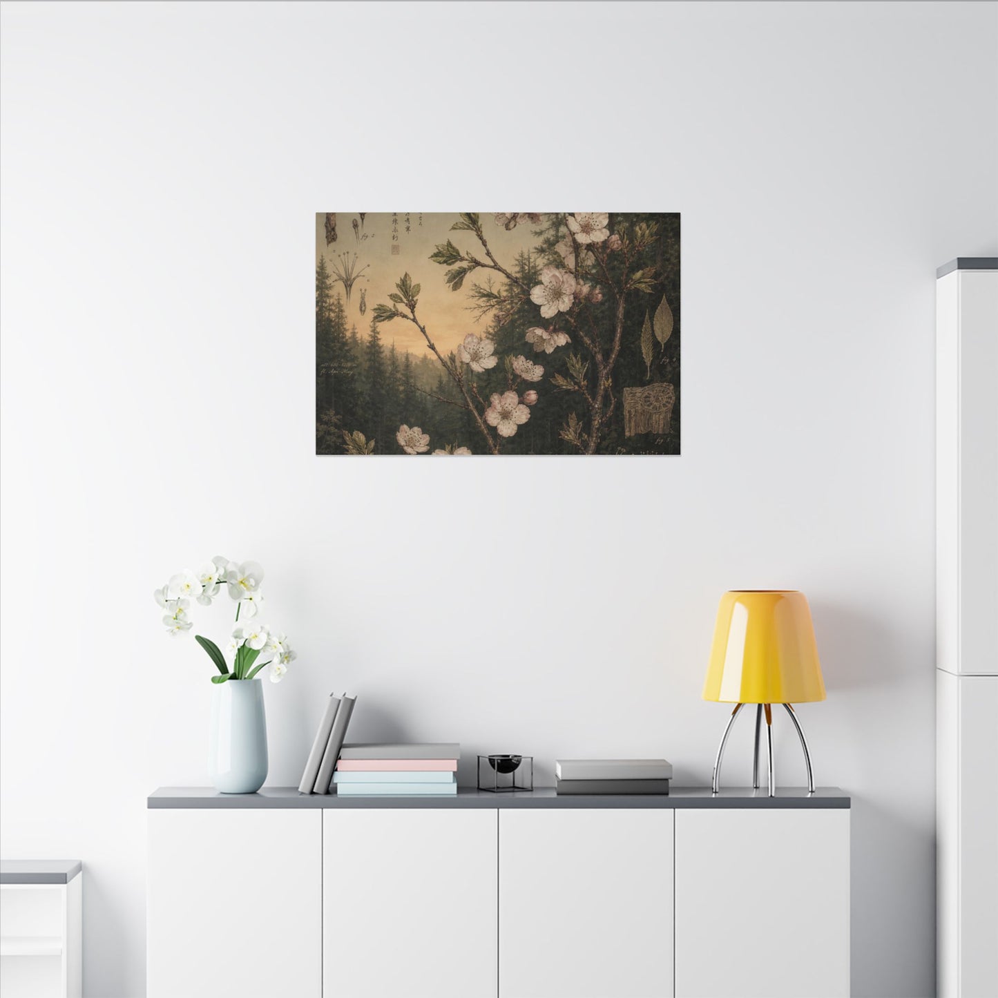 Spring Cherry Blossom Herbarium Canvas Art | Nostalgic Decor