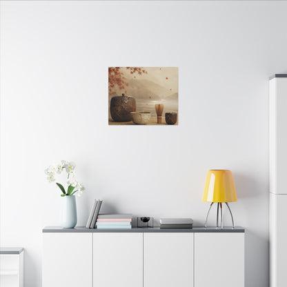 Tea Ceremony Canvas Art | Autumn Kintsugi Gold Vein Art