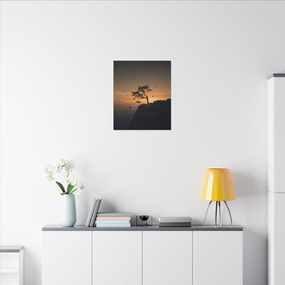 Dark Japandi Pine Tree in Golden Hour | Moody Minimal Canvas Art