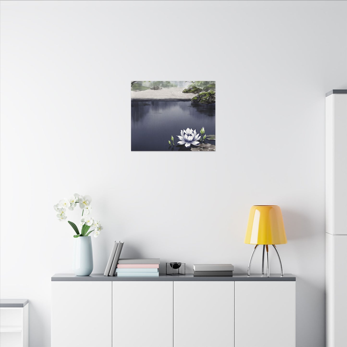 Lotus Flower Karesansui Canvas Art | Tranquil Zen Art